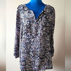 APT 9 BLOUSE BLUE PURPLE FLORAL BUTTON UP LONG SLEEVE SIZE XL